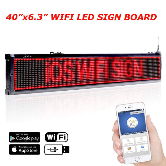 Leadleds 40 in Storefront Business Signs Scrolling Message Programmable by Phone, Red - Leadleds