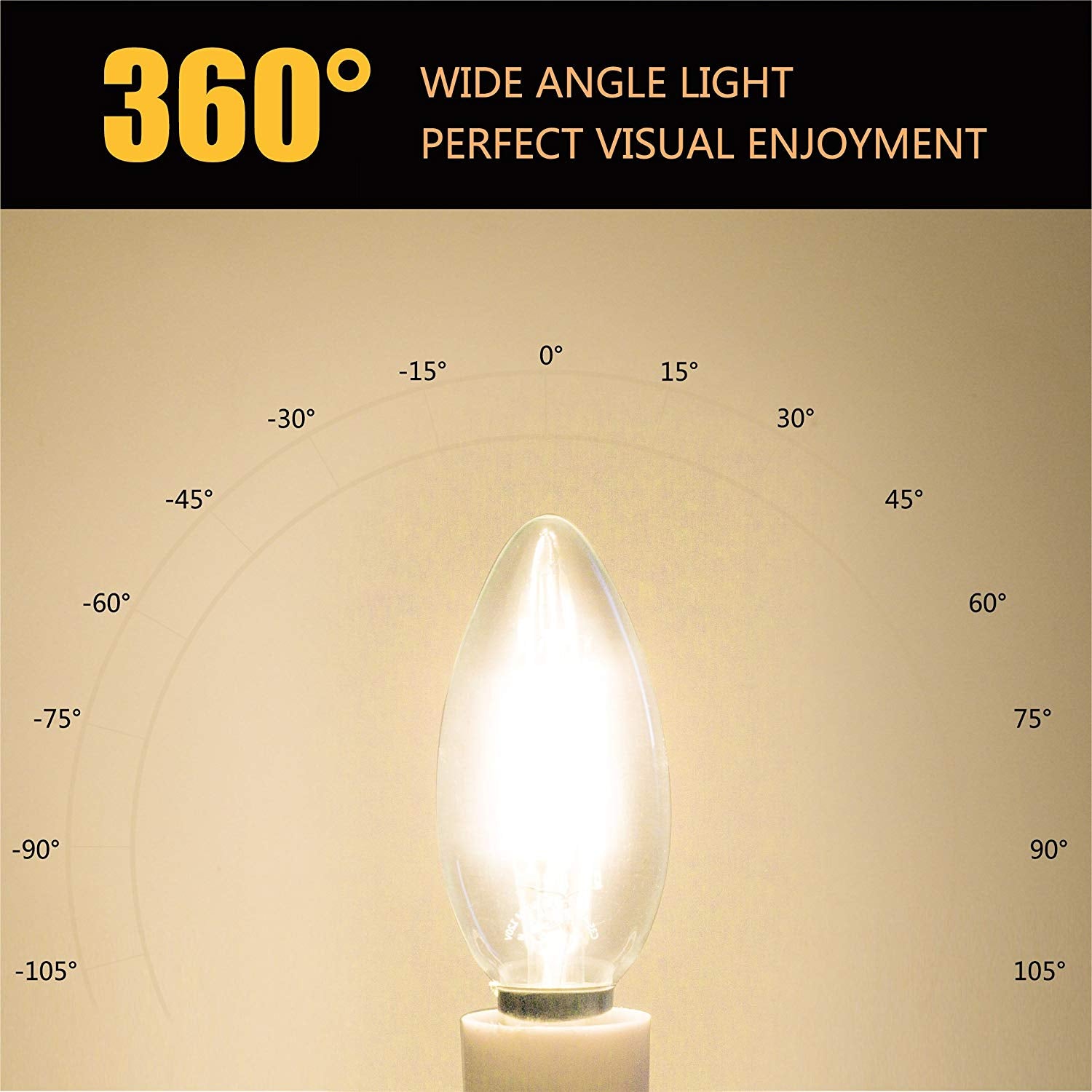 Candelabra LED Bulb Dimmable 4W E12 Candle Base LED Chandelier B11 Bulb 2700k, UL Listed Secondary image