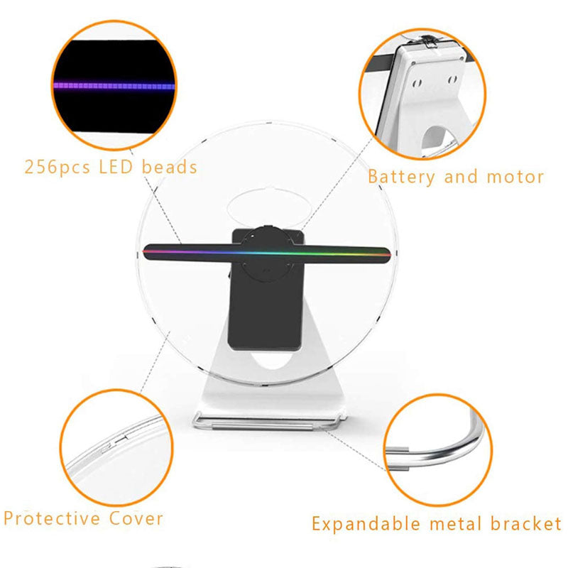 Leadleds 12 in Desktop 3D Hologram Fan Display Projector Battery Built-in, Safety Cover Including