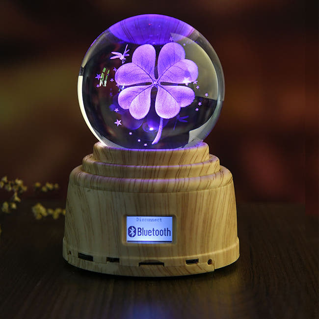 Leadleds Personalized Crystal Ball Led Rotating Light MP3 Speaker with 3D Engraved Image Secondary image
