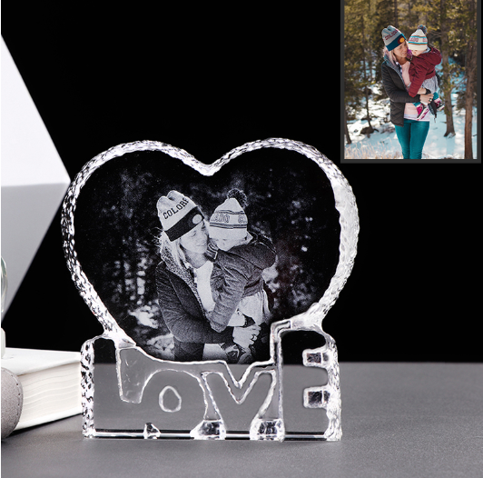Customized Love Shaped Crystal Wedding Photo Frame Baby Decoration Friends Family Lover Gifts