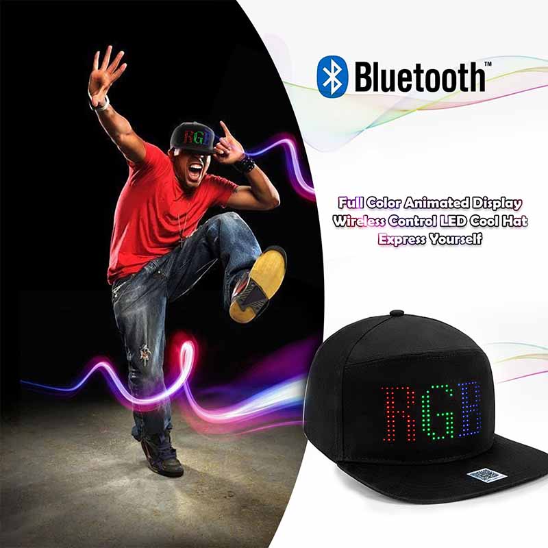 Full Color LED Display Baseball Cap Bluetooth App Controlled Scrolling Message Hat for Adults Unisex