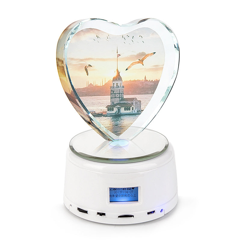 Personalized Photo Rotating Music Box with Crystal Bluetooth Lamp RGB Colors Remote Control
