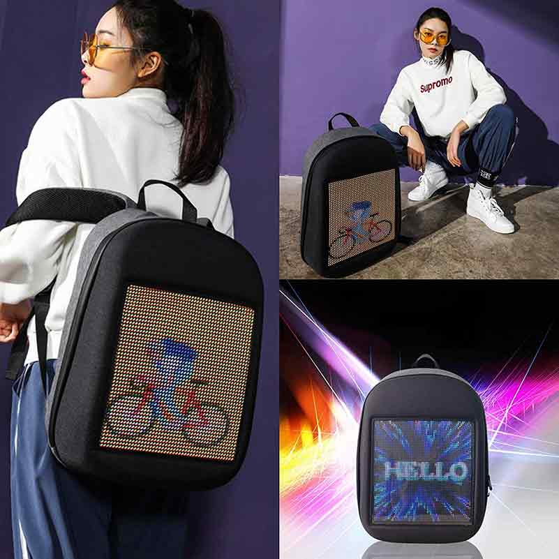 Smart Led Backpack Dynamic Backpack Shoulder Bag with Full Color Advertising for Boys Girls Gift, Black - Leadleds