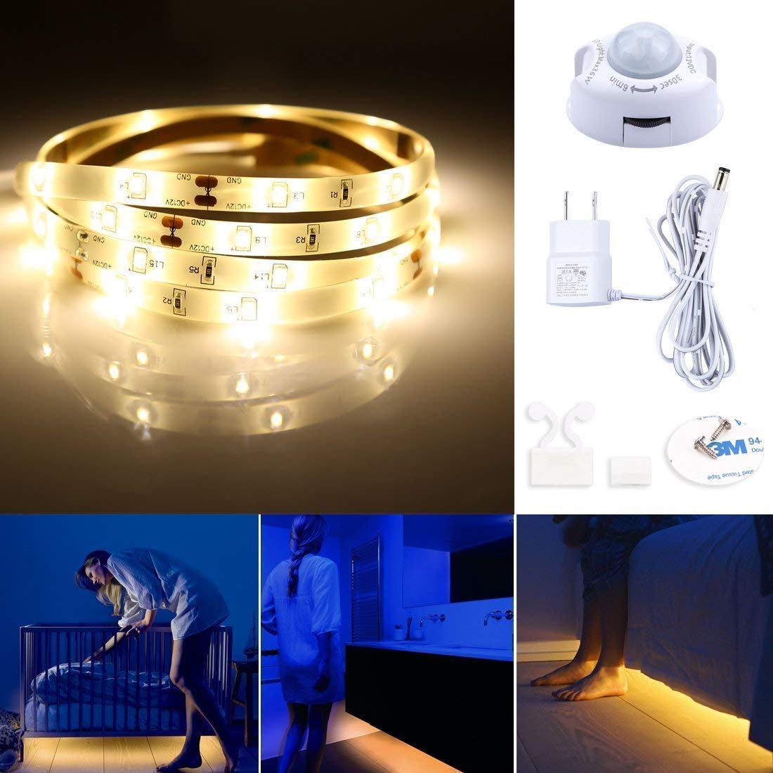 Leadleds Motion Activated Bed Light 4ft LED Strip with Motion Sensor and Power Adapter(Warm Soft Glow) - Leadleds Main image