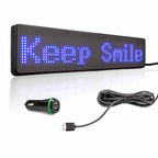 Leadleds 12V Bluetooth LED car sign with blue scrolling text Keep Smile, 10ft USB cable and 12V car cigarette lighter plug