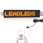 Leadleds 9x2 inch amber yellow LED scrolling window display with dual suction cups and mobile Bluetooth app control