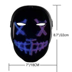 Luminous light up LED smart mask worn at EDM rave parties, Halloween costumes, and cosplay