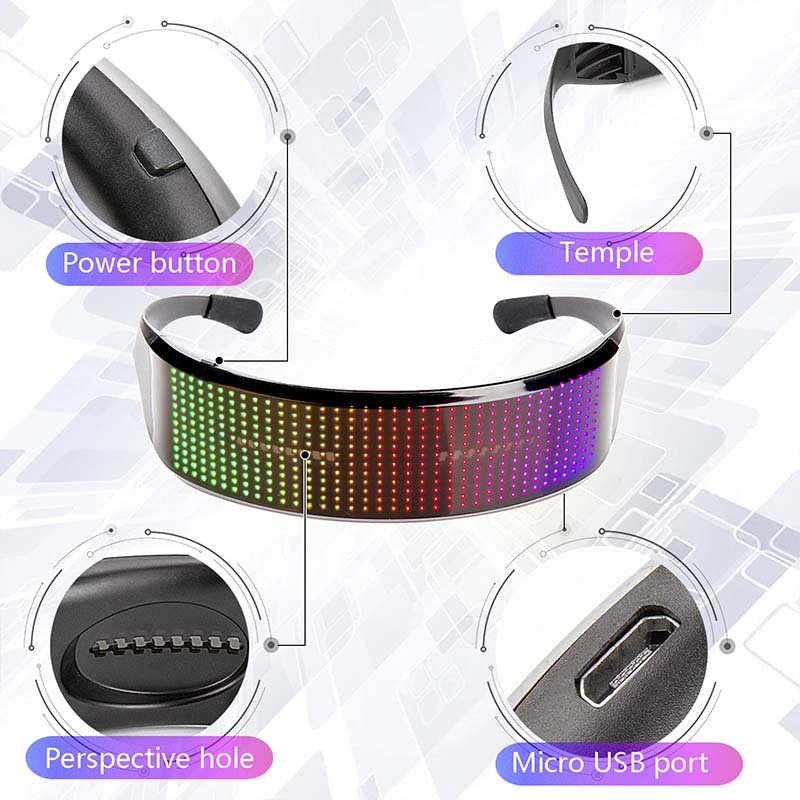 Rechargeable RGB LED glasses for DJs and parties