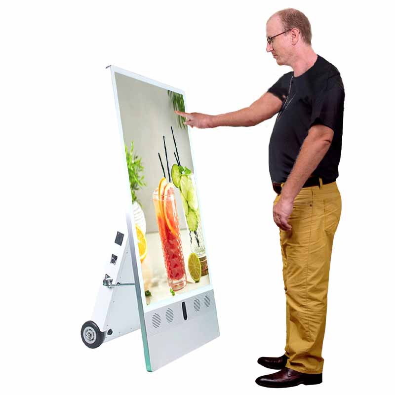 43 in Mobile Digital Poster Outdoor Singnage HD 1080P Battery Powered with Wheels