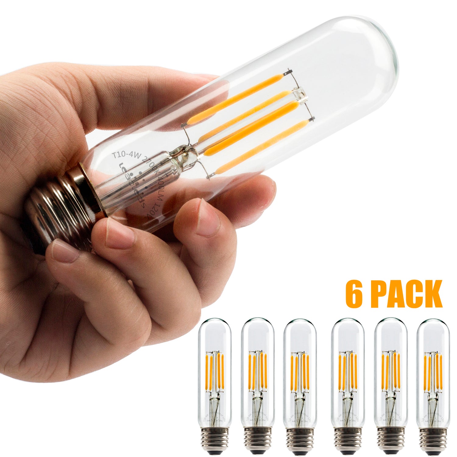 Leadleds LED Edison Bulb 40W Equivalent Non Dimmable E26 LED Lamp T10 Tubular 2700K Neat Warm White - Leadleds Main image