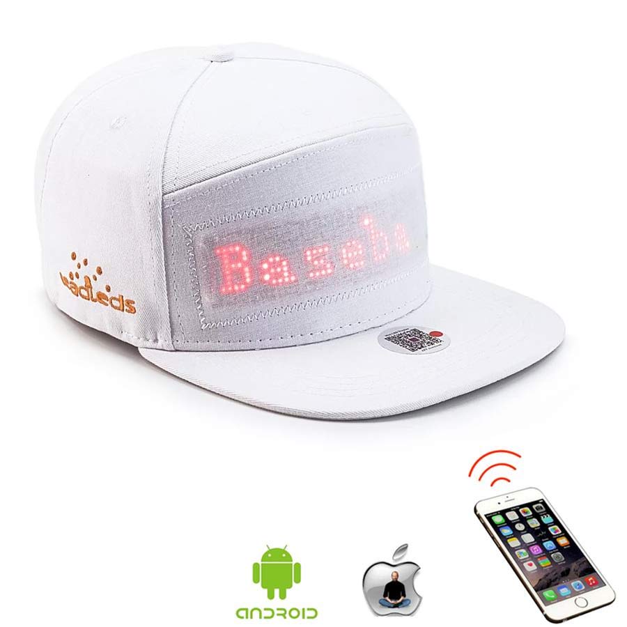 Leadleds Camping Led Hat Scrolling Message Display for Hip Hop Dance Party Golf Fishing, White Hat Red LED Main image