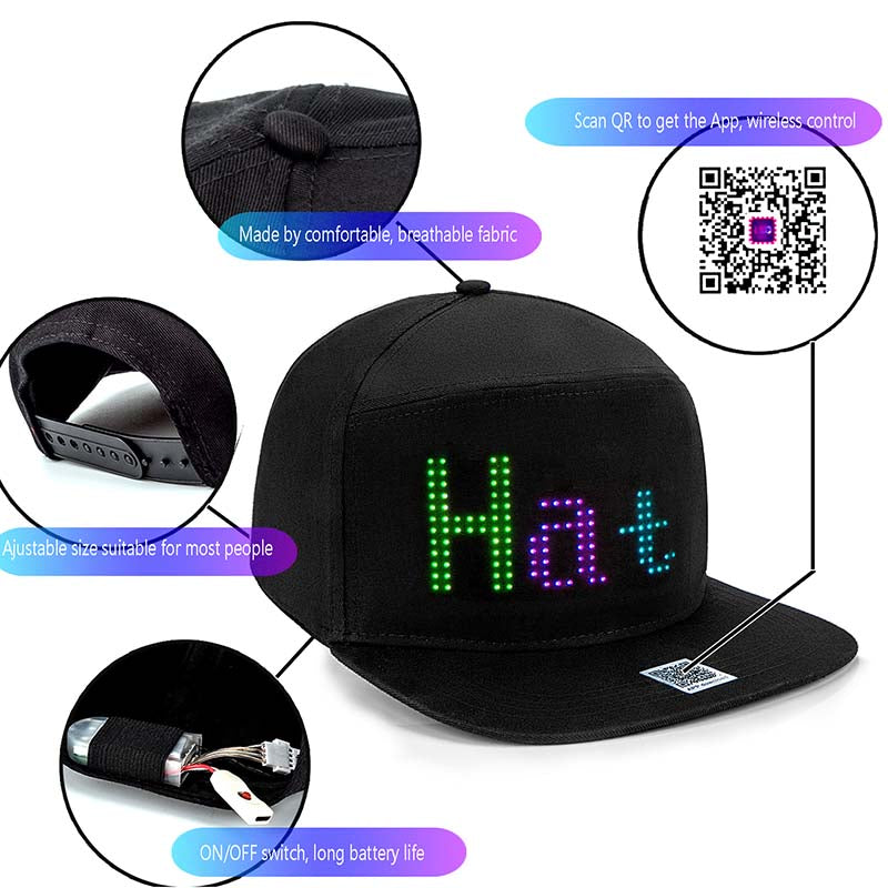 Leadleds Hat Led Scrolling 7 Color Message Board App Control Hip Hop Led Light Hats