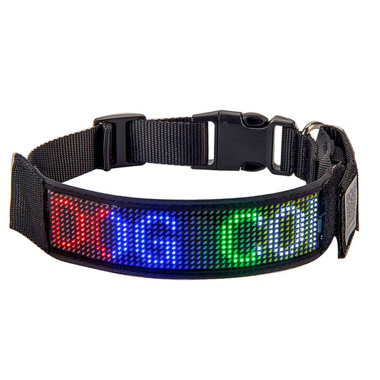 Collar de perro LED con luz Flash, Collar de leopardo, pantalla de texto de desplazamiento programable recargable 