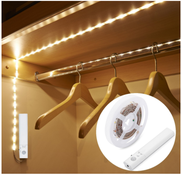 Leadleds Battery Powered LED Strip Lights Flexible Motion Sensor Closet Light for Cabinet/Cupord/ Stairs, 3000k Warm White - Leadleds