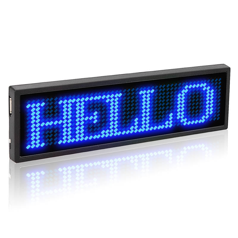 Leadleds Programmable Name Badge Scrolling Led Sign Rechargeable with Magnet Pin, Blue