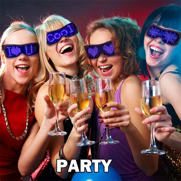 Customizable Bluetooth LED Glasses for Raves, Festivals, Fun, Parties, Sports, Costumes, EDM, Flashing - Display Messages, Animation, Drawings!