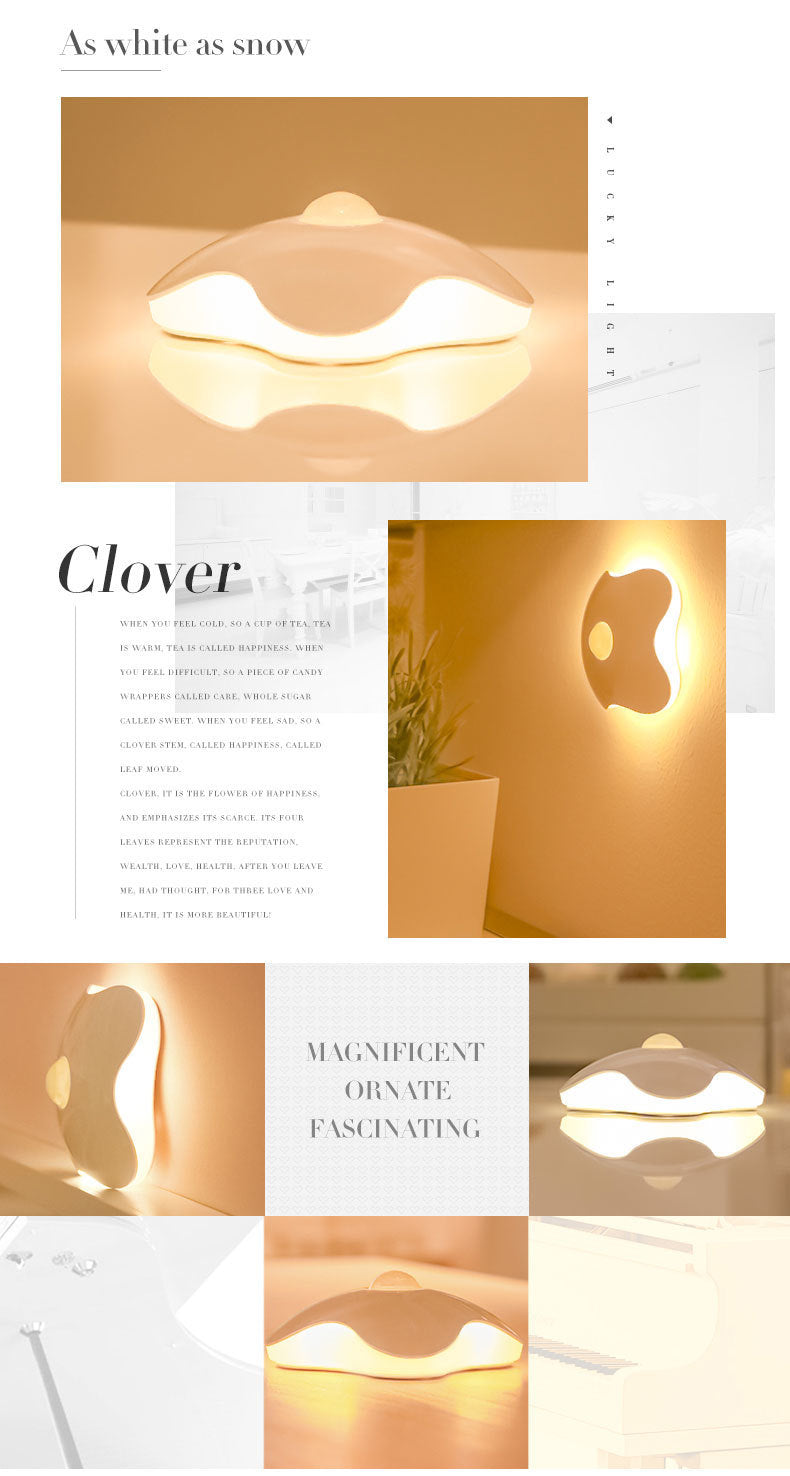 Four Leaf Clover LED Night Light AAA Battery powered wall Lamp Anywhere Bright Motion Sensor LED Wall Sconce Hallway Closet Lamp - Leadleds