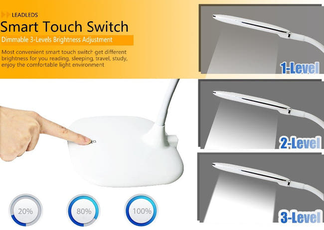 Fashion Gooseneck LED Desk Lamp Smart Touch Control Switch Portable Reading Lamp With 3 Level Dimmer Table Lamp Office light - Leadleds Imagen secundaria del producto
