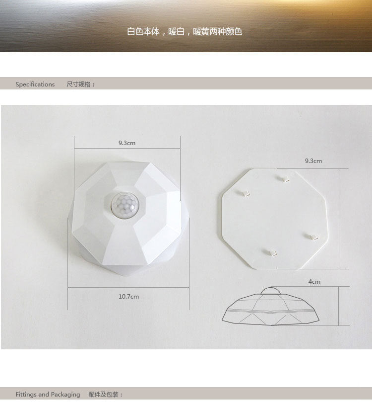 New Night Light LED Diamond NightLight PIR Intelligent Human Body Motion Induction Wall Lamps Hallway Closet Pathway Staircase - Leadleds