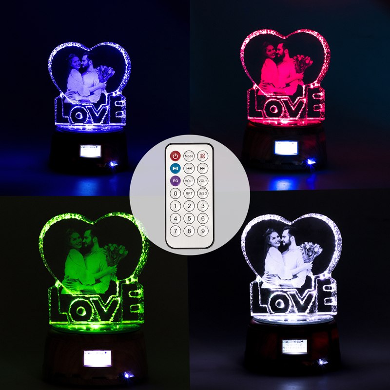 Personalized Photo Rotating Music Box with Crystal Bluetooth Lamp RGB Colors Remote Control - Leadleds