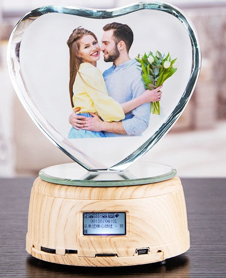 Personalized Photo Rotating Music Box with Crystal Bluetooth Lamp RGB Colors Remote Control