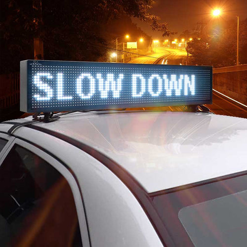 digital sign on top of car