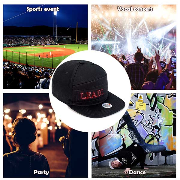 LED Cool Hat Phone Controlled LED Screen Baseball Cap for Concert Halloween Birthday Party Christmas Club, Red Message Secondary image