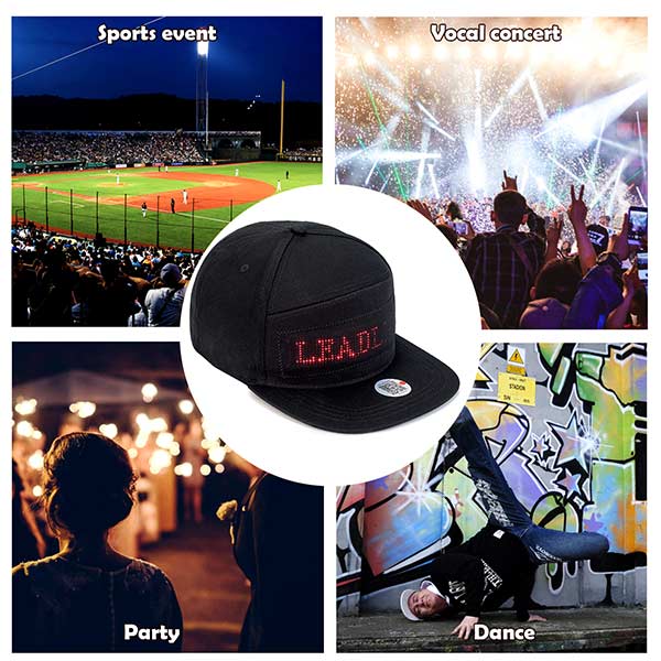 LED Cool Hat Phone Controlled LED Screen Baseball Cap for Concert Halloween Birthday Party Christmas Club, Red Message